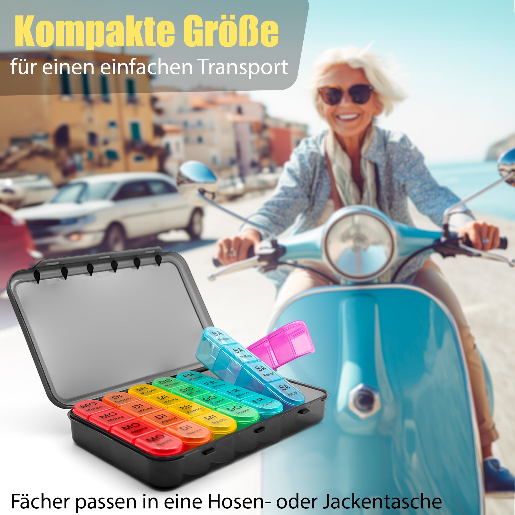 BigDean Tablettenbox 7 Tage 2er Set Regenbogen morgens-abends
