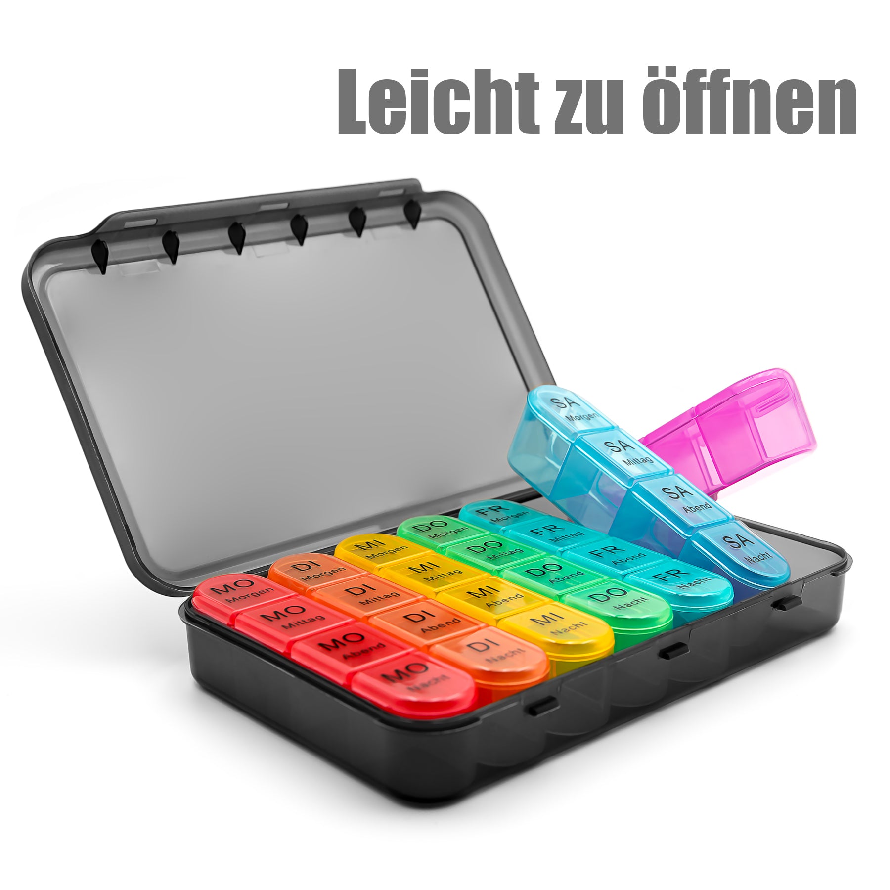 BigDean Tablettenbox 7 Tage 2er Set Regenbogen morgens-abends