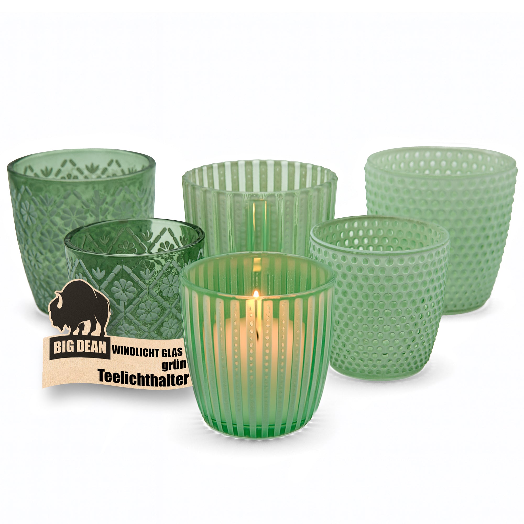 BigDean Haushalt Teelichthalter Glas grün 6er Set Tischdeko