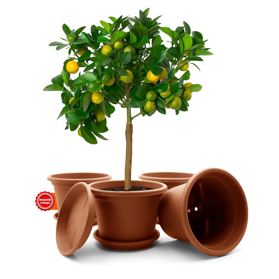 BigDean Garten Blumentopf 35cm Terracotta 4er Set Untersetzer