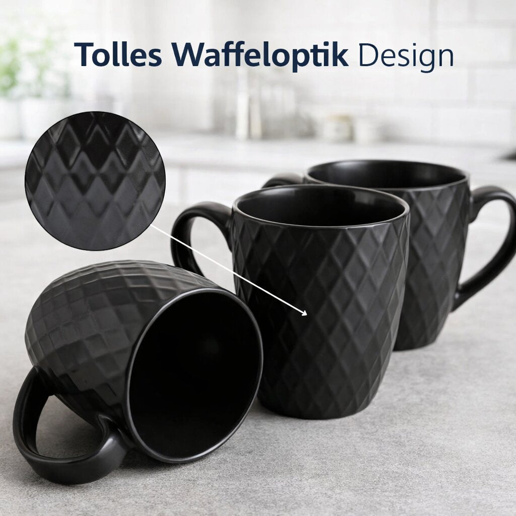 Kaffeetassen Set 6er 400 ml Schwarz Keramik Matt BigDean