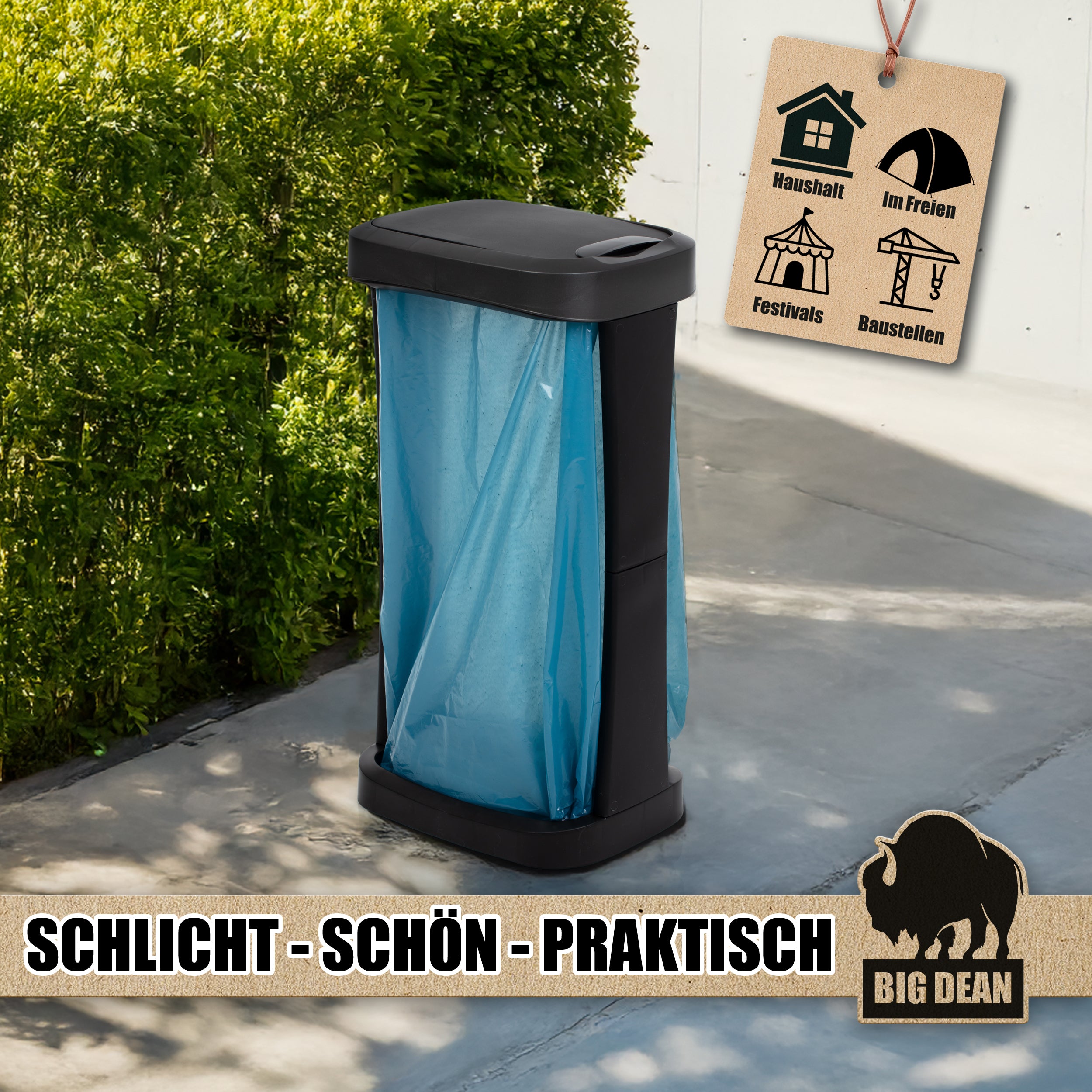 BigDean Haushalt & Alltag Müllsackständer 70-120 L mit Deckel
