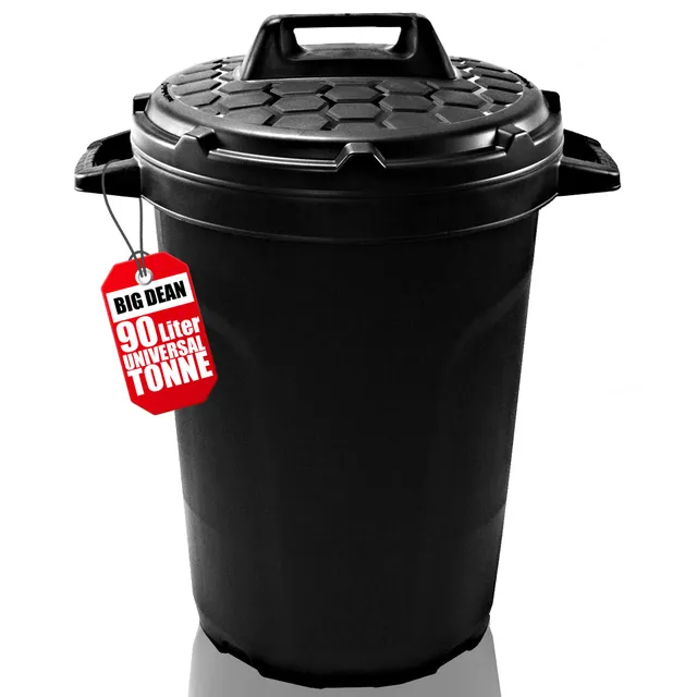 BigDean Allzwecktonne 90 Liter schwarz mit Deckel XL