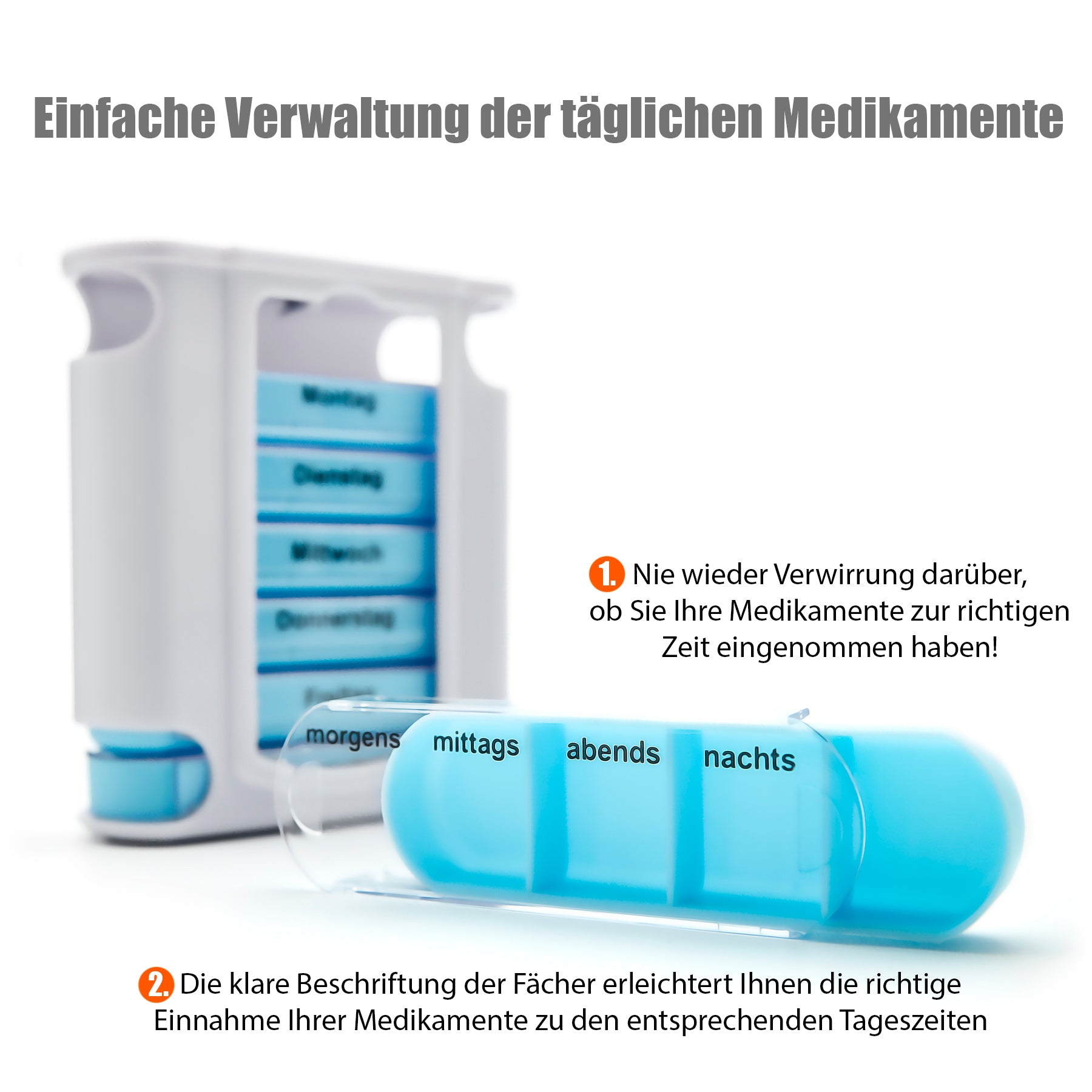 BigDean Tablettenbox 7 Tage 2er-Set Weiß 4-Fächer