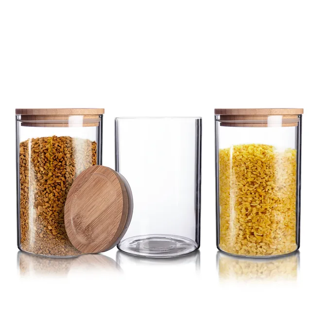 BigDean Küche & Vorrat Vorratsgläser 3er Set 1,1L Bambus