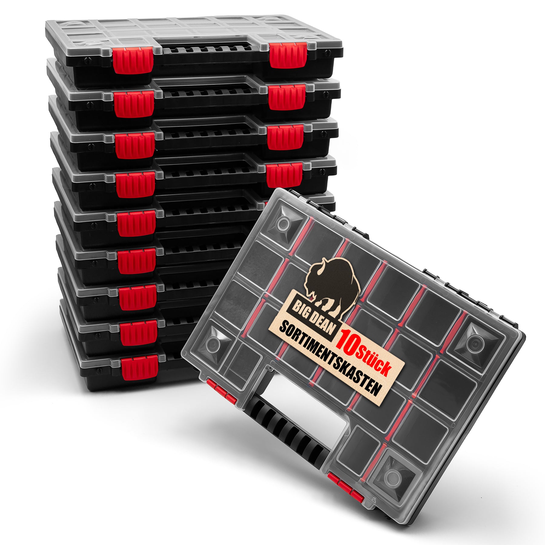 BigDean XL Sortierbox Sortimentskasten transparent 10 Stück flexibel