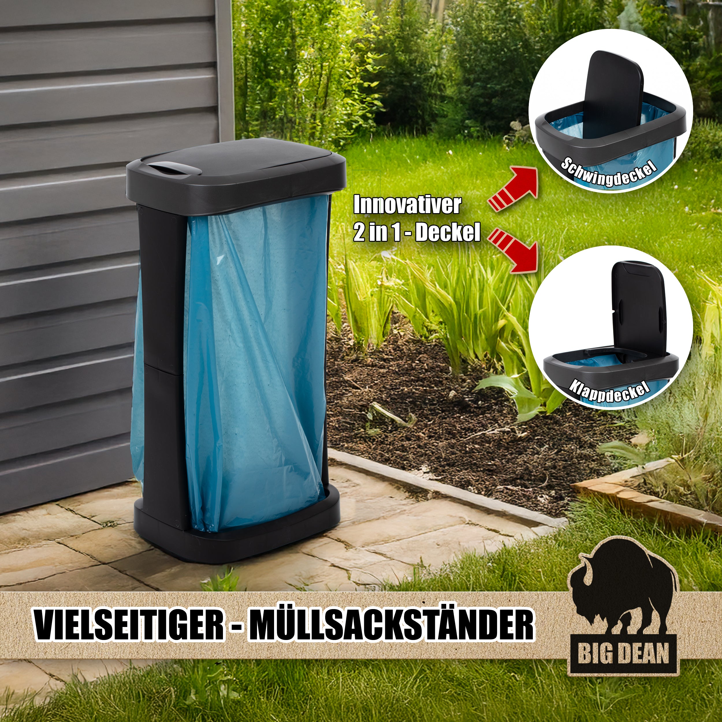BigDean Haushalt & Alltag Müllsackständer 70-120 L mit Deckel