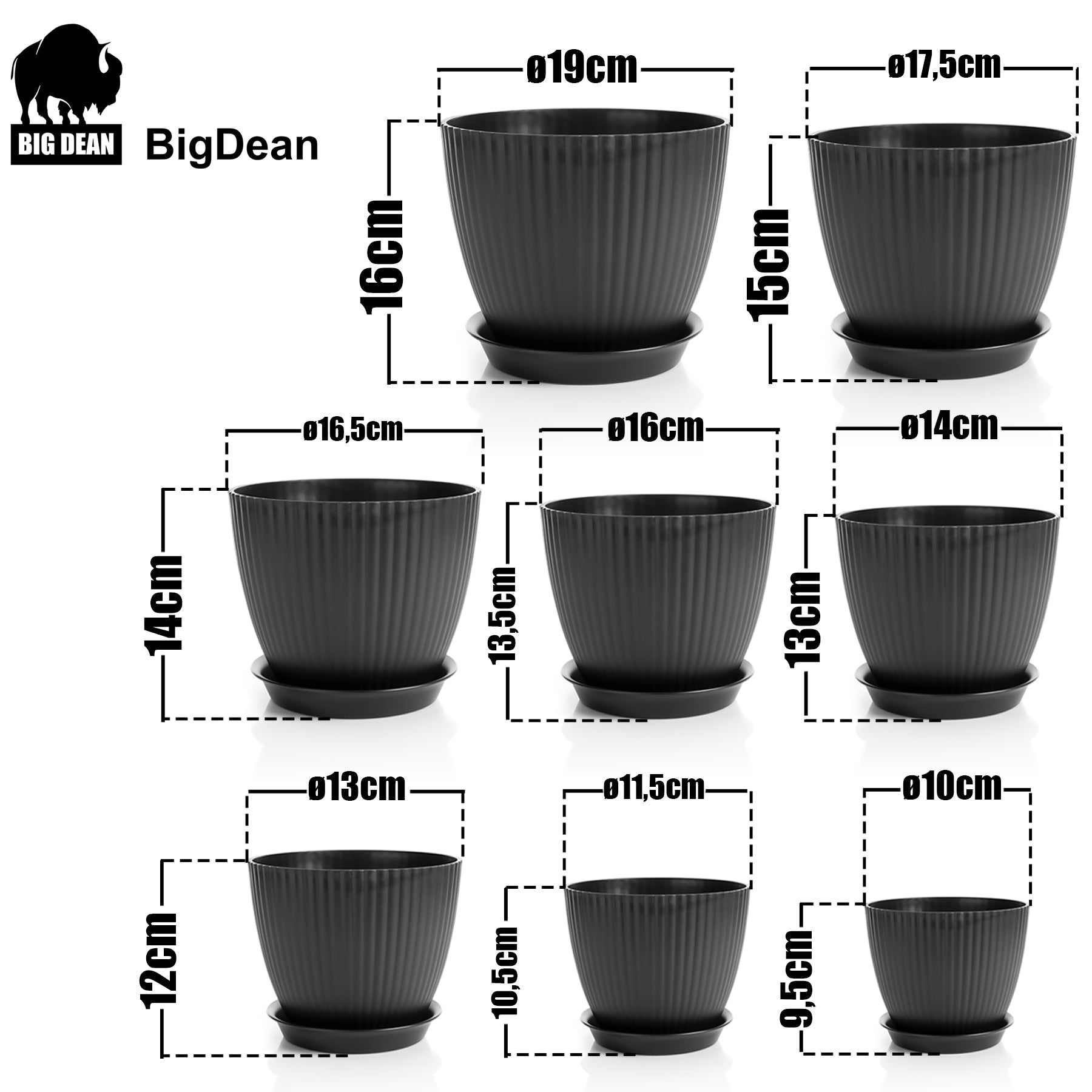 BigDean Garten Blumentopf Set 8er Anthrazit mit Untersetzer