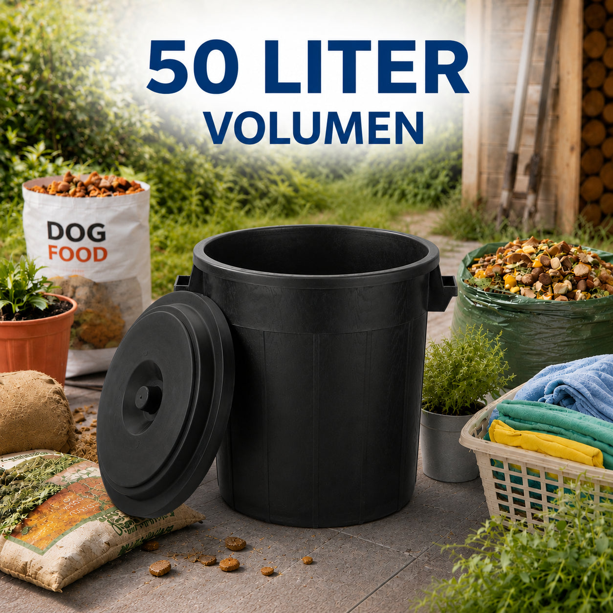 BigDean Haushalt Universaltonne 50 Liter Schwarz mit Deckel