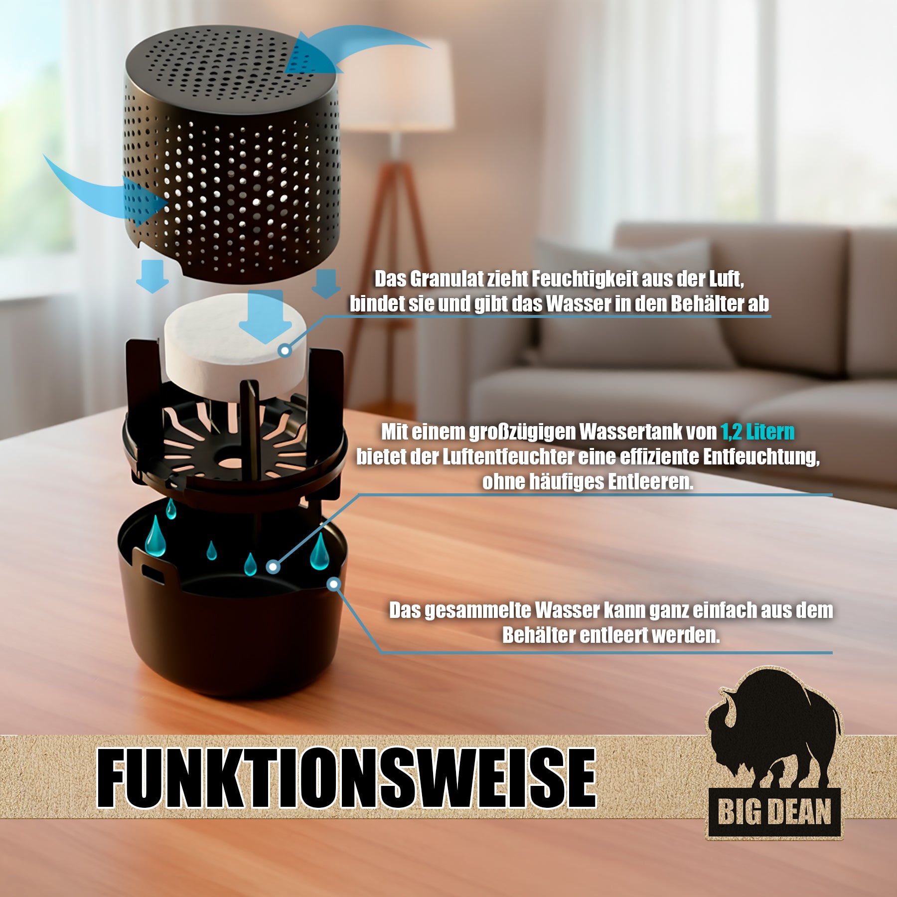 BigDean Bad & Reinigung Luftentfeuchter ohne Strom Anthrazit XL