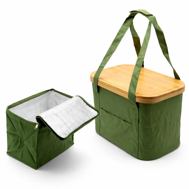 BigDean Picknicktasche 24L Grün 2-in-1 mit Kühltasche Bambus