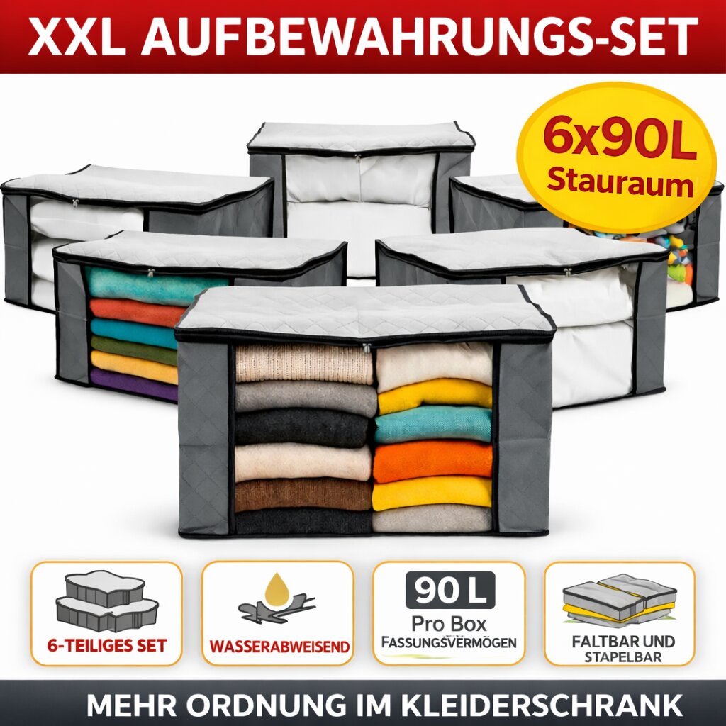 BigDean Aufbewahrungstasche 90L 6er Set mit Sichtfenster