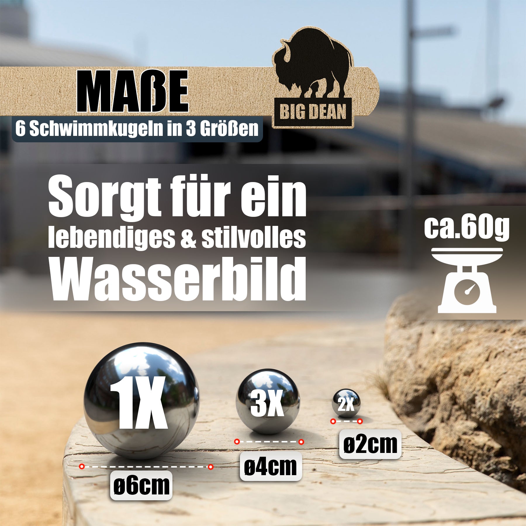 BigDean Garten Dekokugel Schwimmkugeln Silber Edelstahl 6er