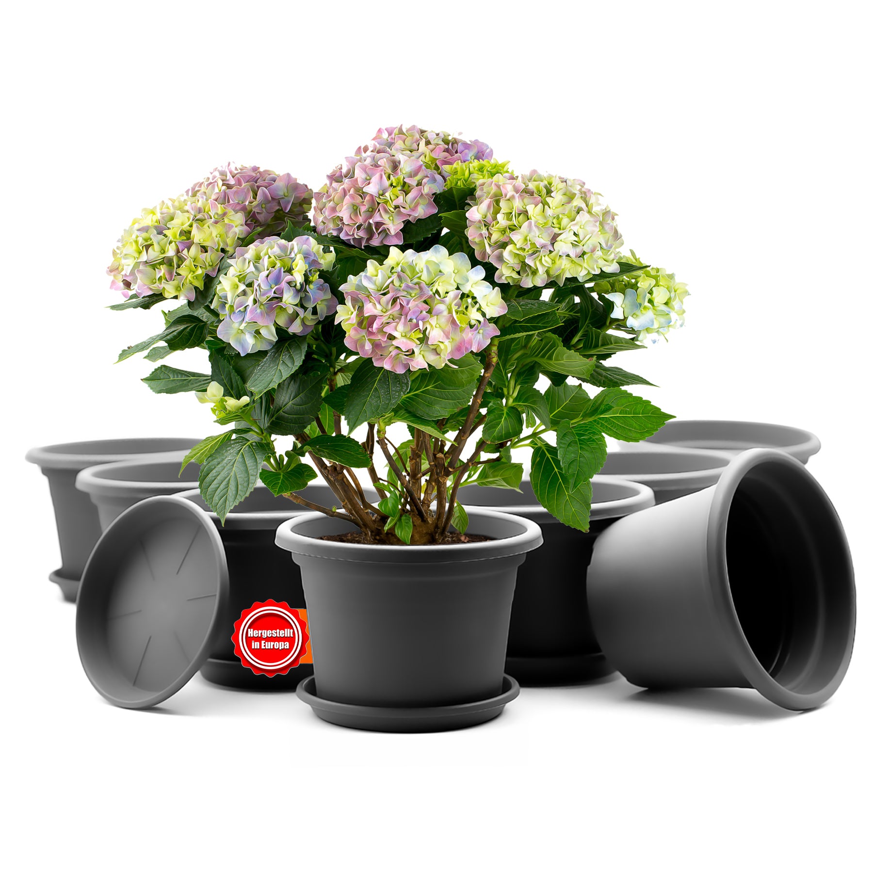 BigDean 8x Blumentopf Ø 20 cm mit Untersetzer Anthrazit
