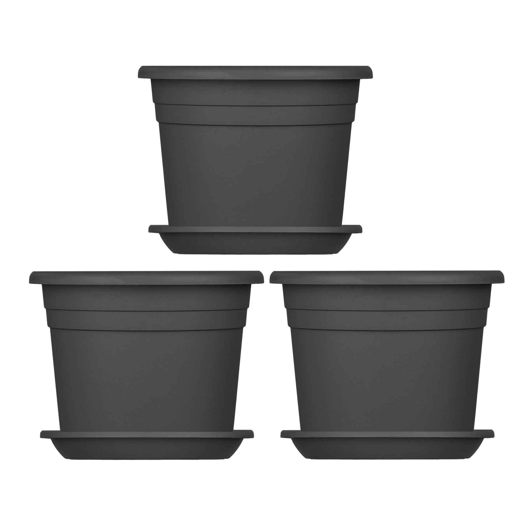 BigDean Garten Blumentopf 30cm Anthrazit 3er mit Untersetzer