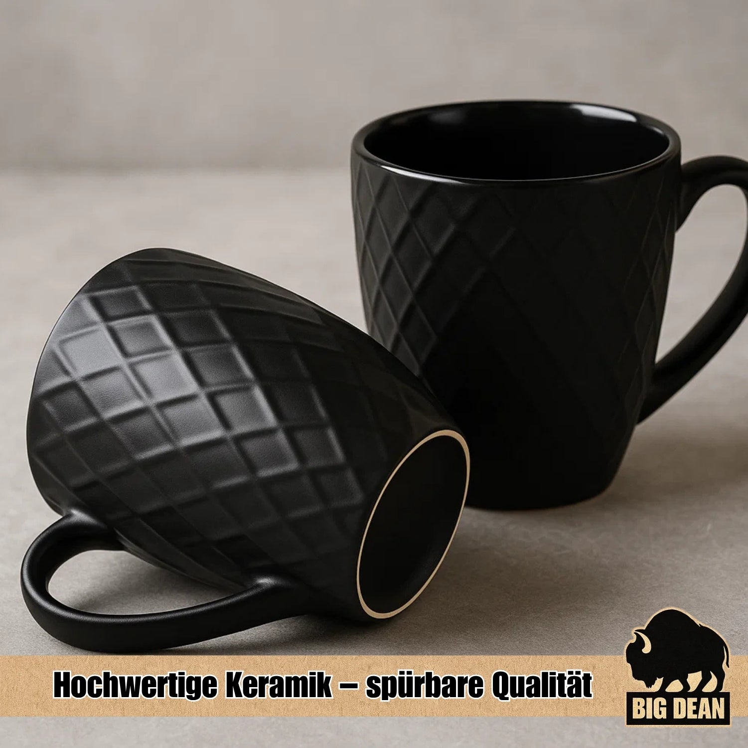 BigDean Küche Kaffeetassen 400ml schwarz matt 6er Keramik