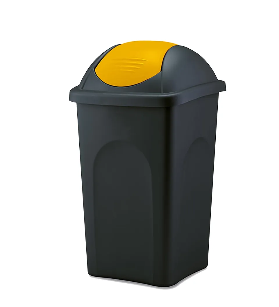 BigDean Haushalt Mülleimer 60L schwarz-gelb Schwingdeckel