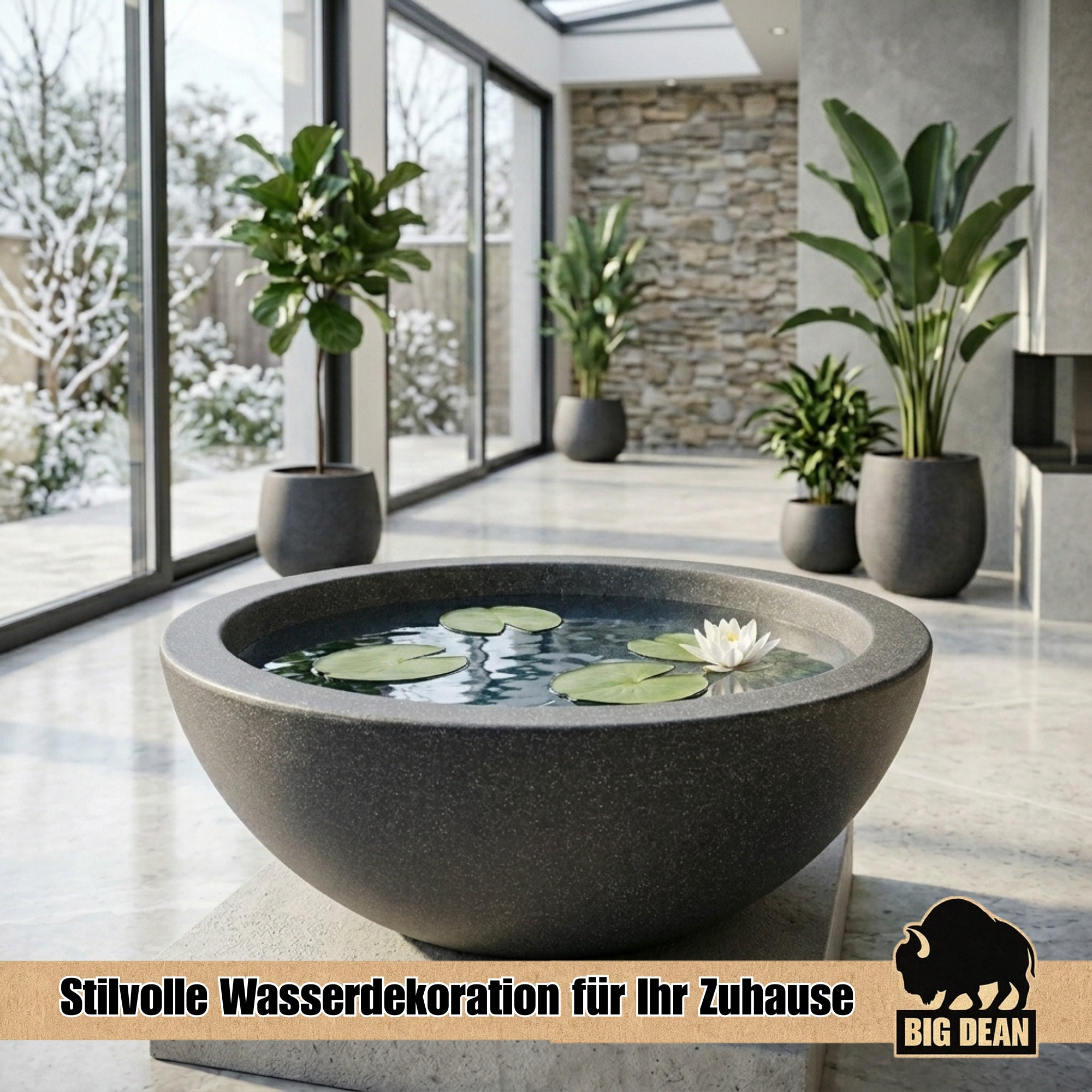 BigDean Miniteich Brunnen Set Schale 52 cm mit Teichkugeln