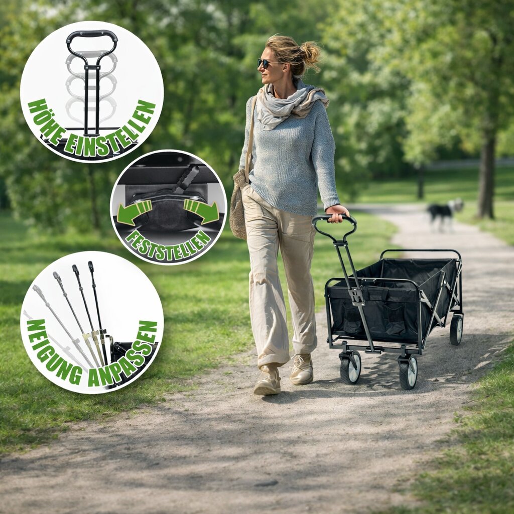 BigDean Bollerwagen faltbar 105L bis 100 kg Netztaschen