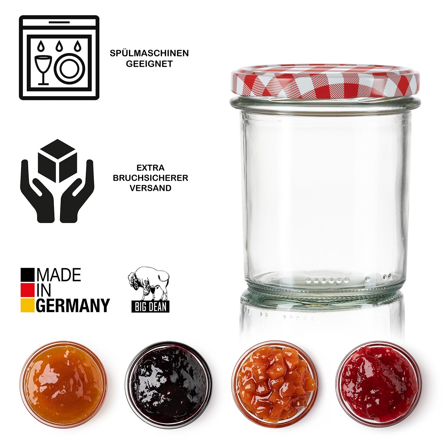 BigDean Sturzgläser 350ml 12er Set Einmachgläser rot kariert
