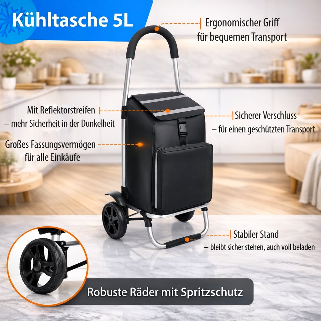 BigDean Einkaufstrolley klappbar 56L Kühlfach Tasche