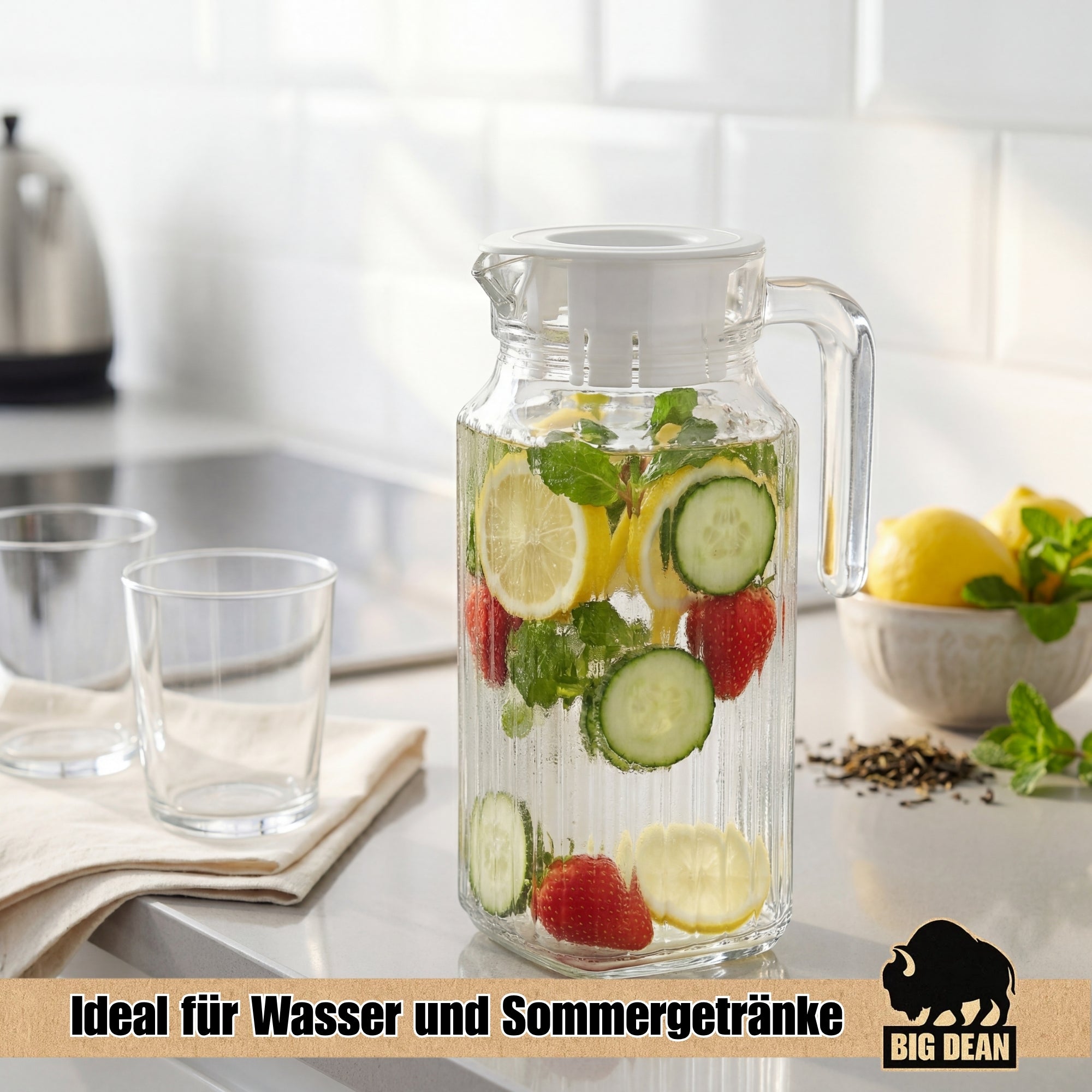 BigDean Küche & Vorrat Kühlschrankkrug Glas 1,1 L 2 Stück