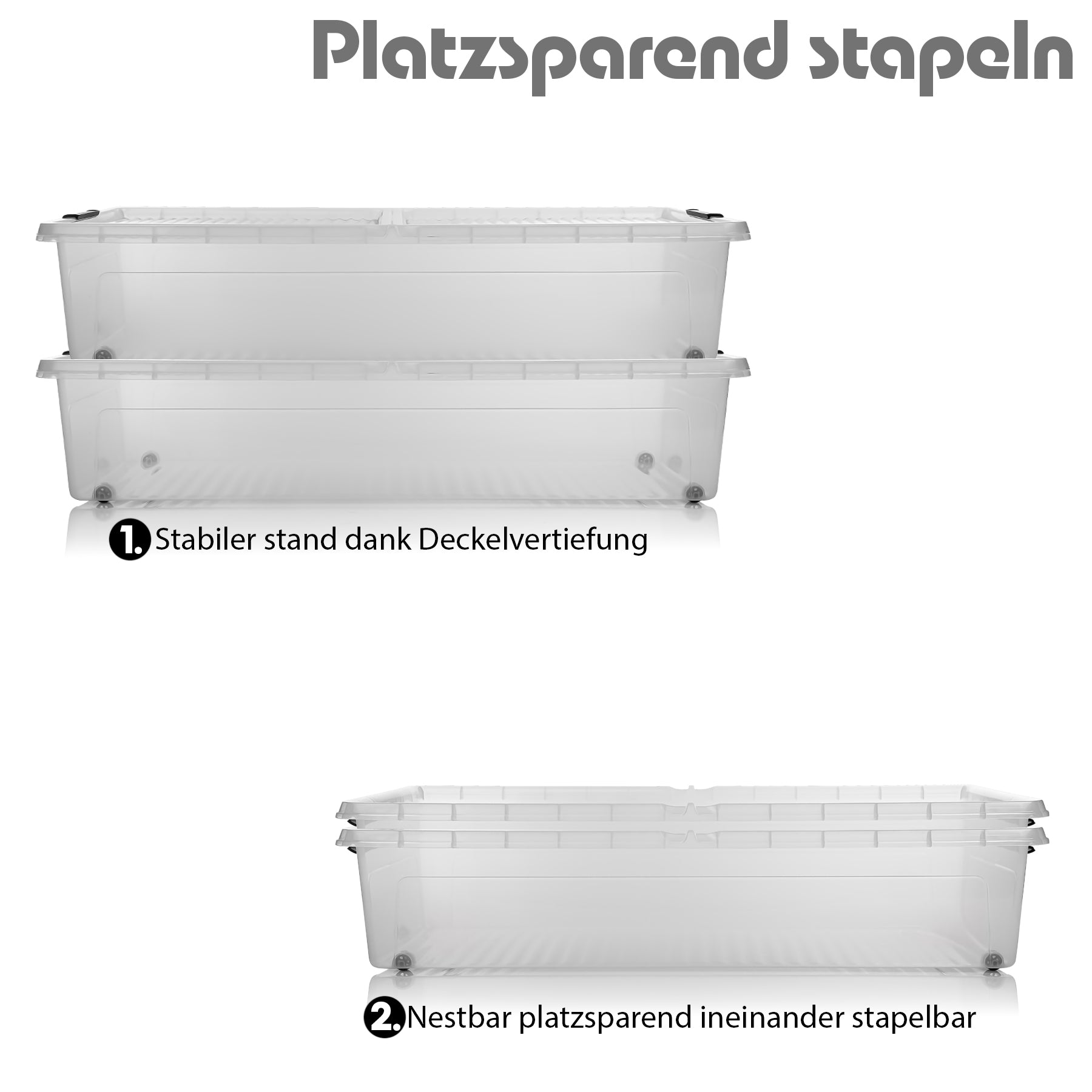 BigDean Aufbewahrungsbox Unterbett 32L 4er Set Transparent Rollen