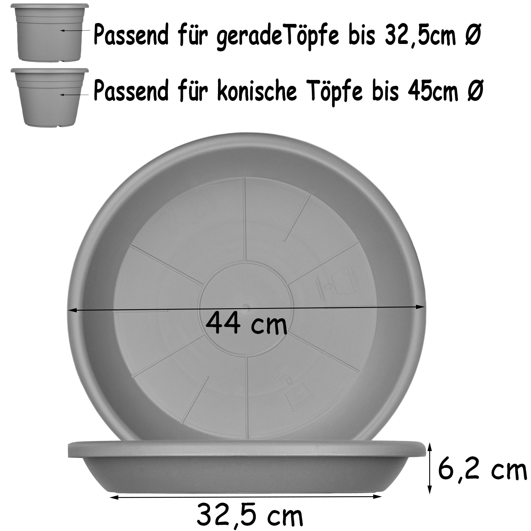BigDean Garten Untersetzer 44 cm Anthrazit 6er Set Kunststoff