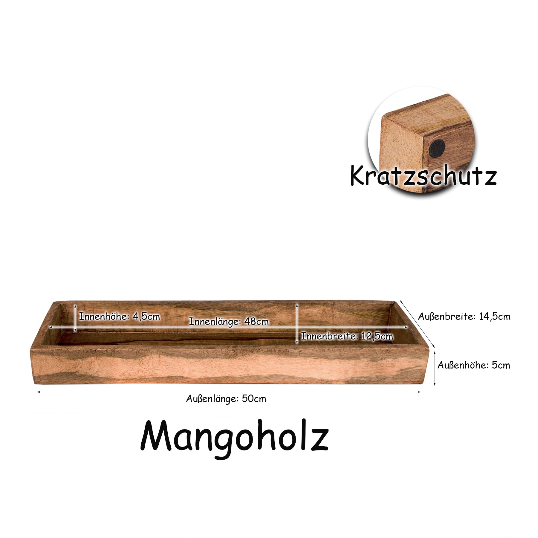 BigDean Tablett Mangoholz 50cm Vintage Holztablett Unikat