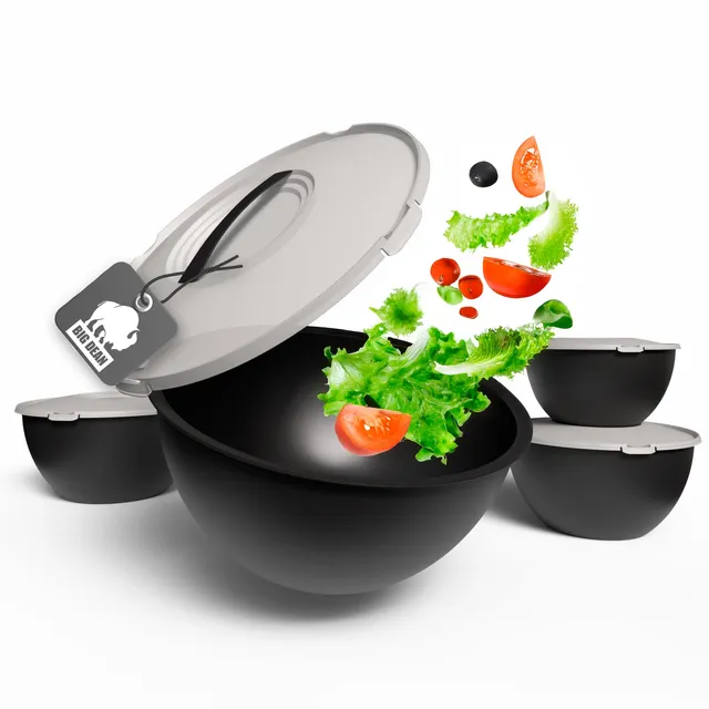 BigDean Küche Salatschüssel Set 4tlg 0,7-6L Anthrazit Deckel