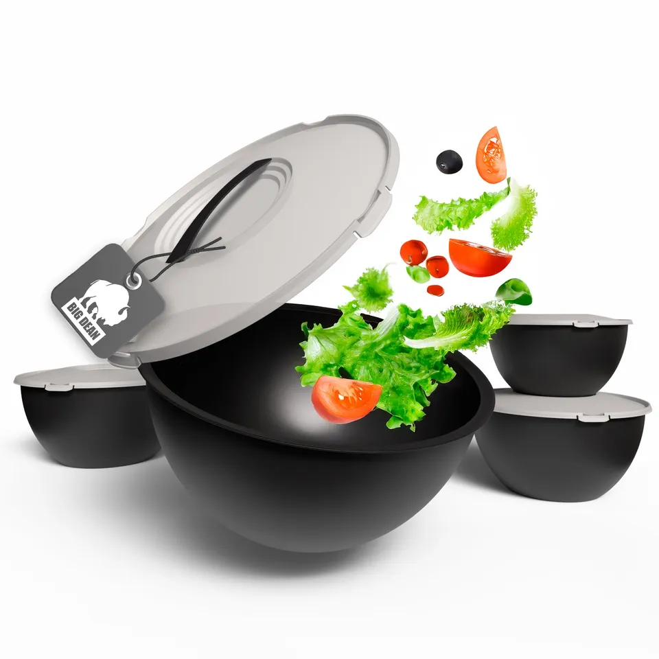 BigDean Küche Salatschüssel Set 4tlg 0,7-6L Anthrazit Deckel