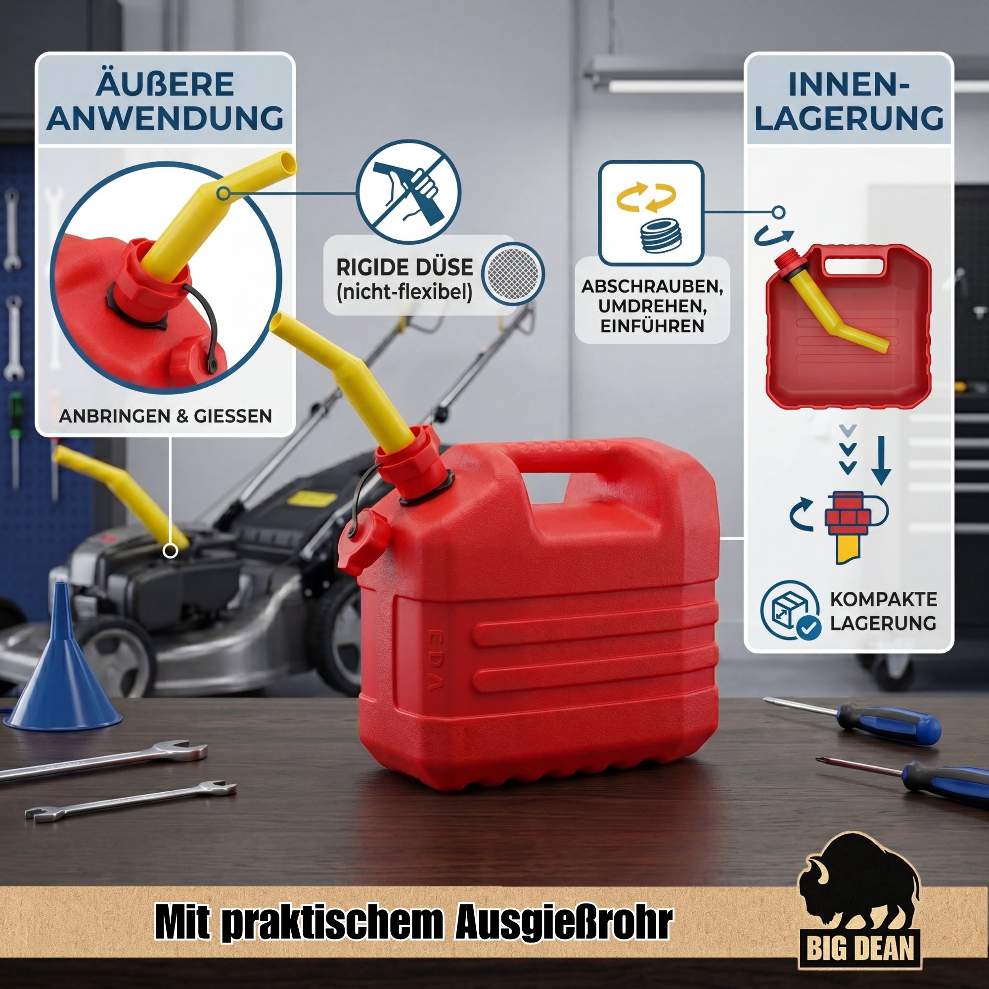 BigDean Kanister 10 Liter 4 Stück Benzinkanister mit Stutzen