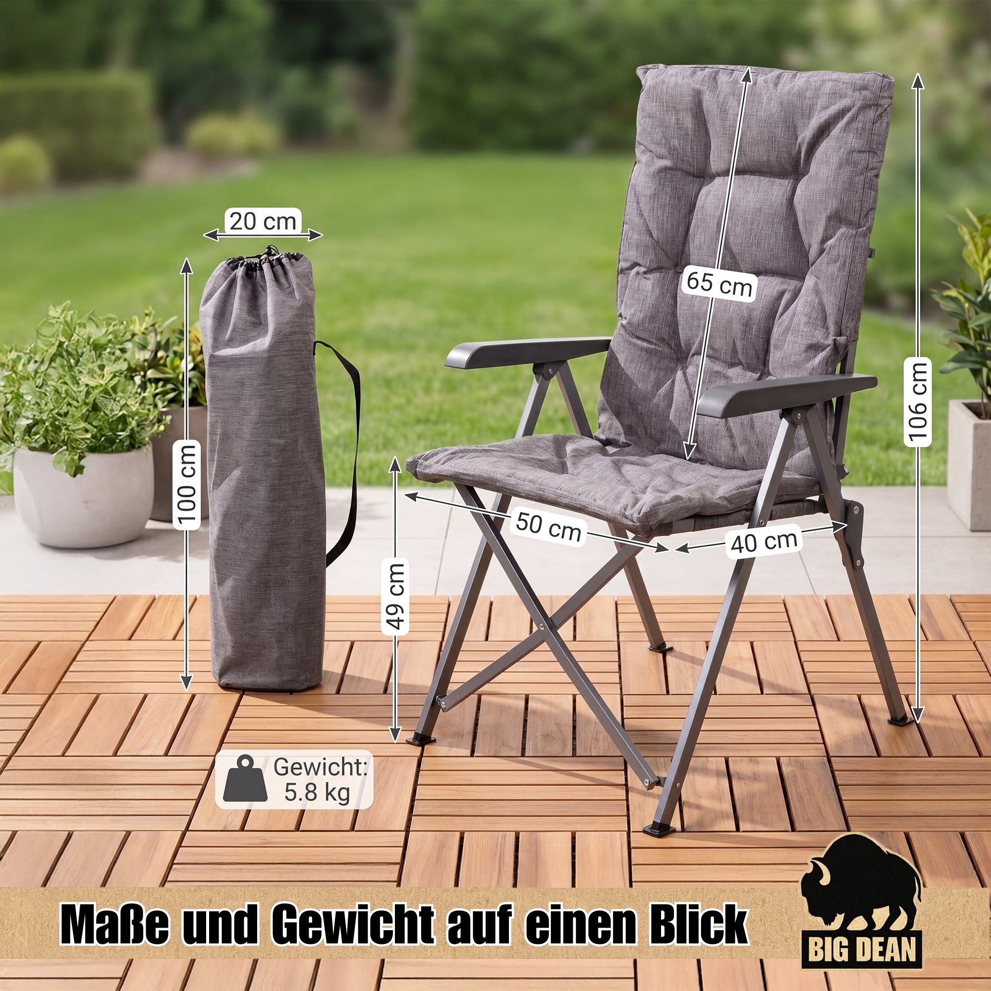 BigDean Garten Campingstuhl Faltbar 150 kg Gepolstert 2 Stück