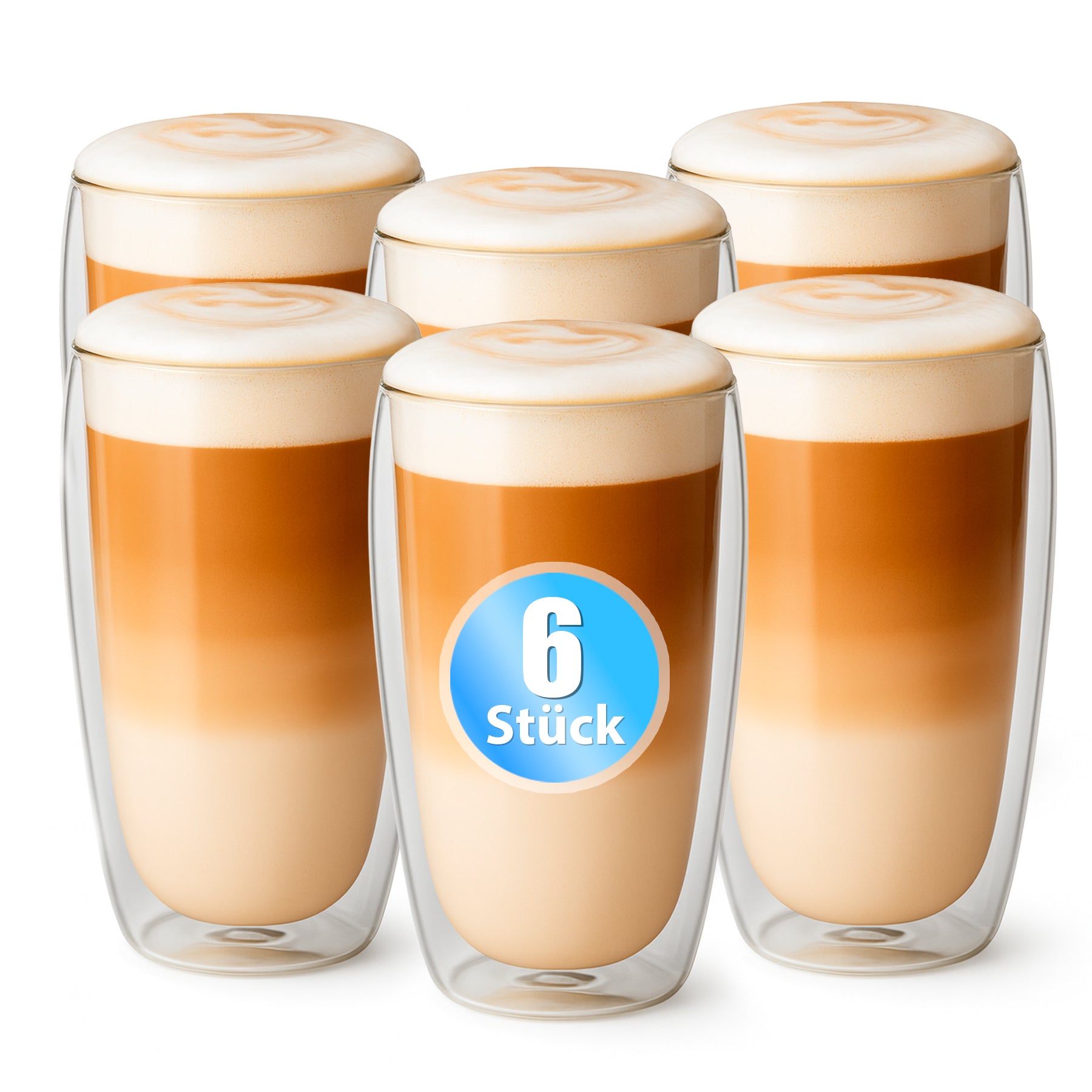 BigDean Küche & Vorrat Latte Macchiato Gläser 350ml 6er doppelwandig
