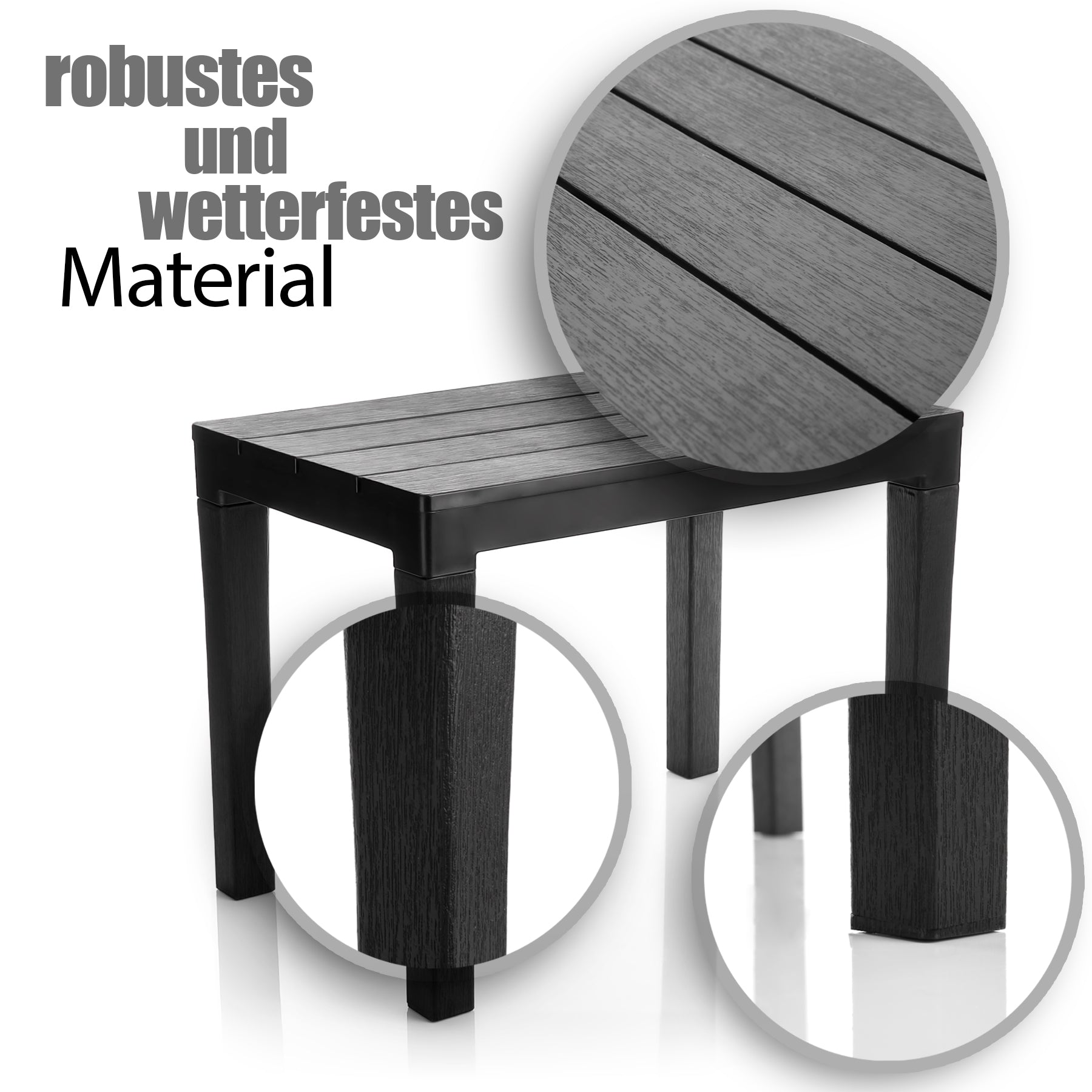 BigDean Garten Beistelltisch Schwarz Kunststoff Klappbar Outdoor