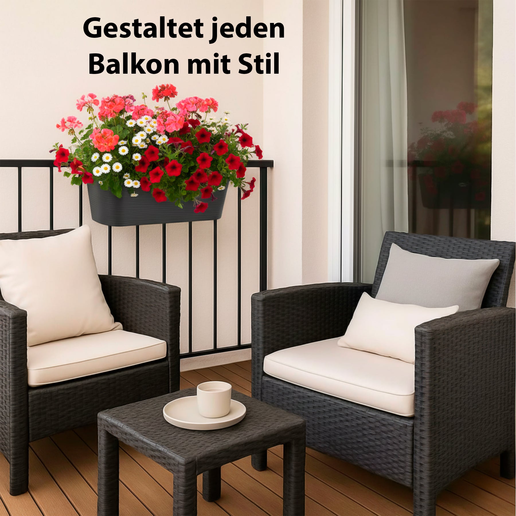 BigDean Blumenkasten Balkon 43cm Anthrazit 4er Set