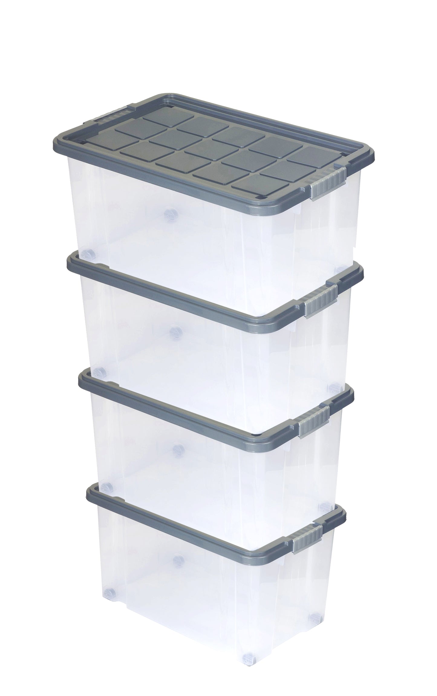 BigDean Aufbewahrung 4x Eurobox 60x40 Aufbewahrungsbox Stahlgrau Rollen