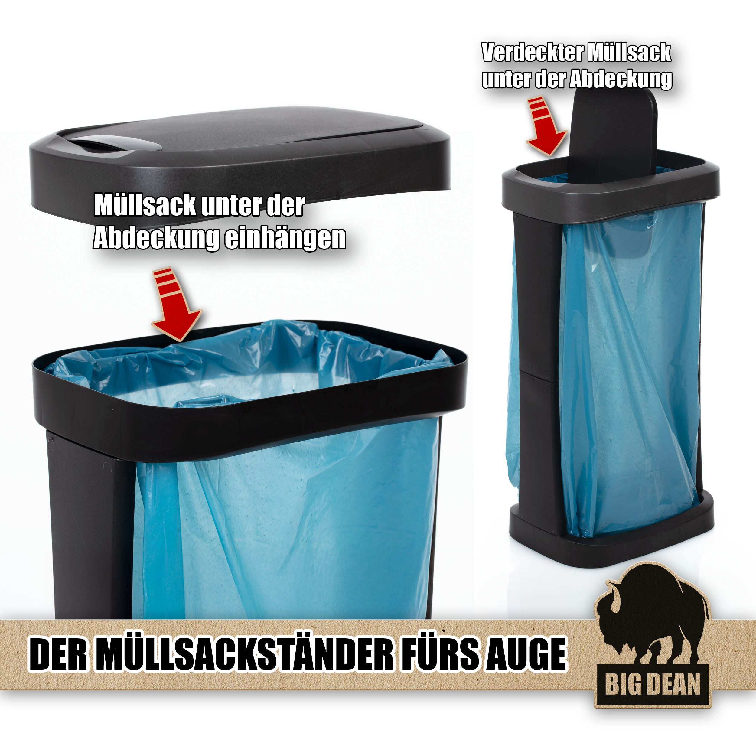 BigDean Haushalt & Alltag Müllsackständer 70-120 L mit Deckel