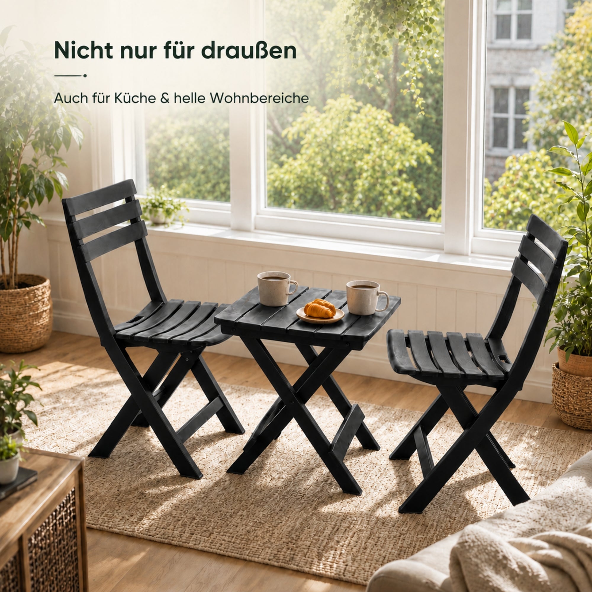BigDean Garten Gartenmöbel Set 2+1 klappbar anthrazit wetterfest