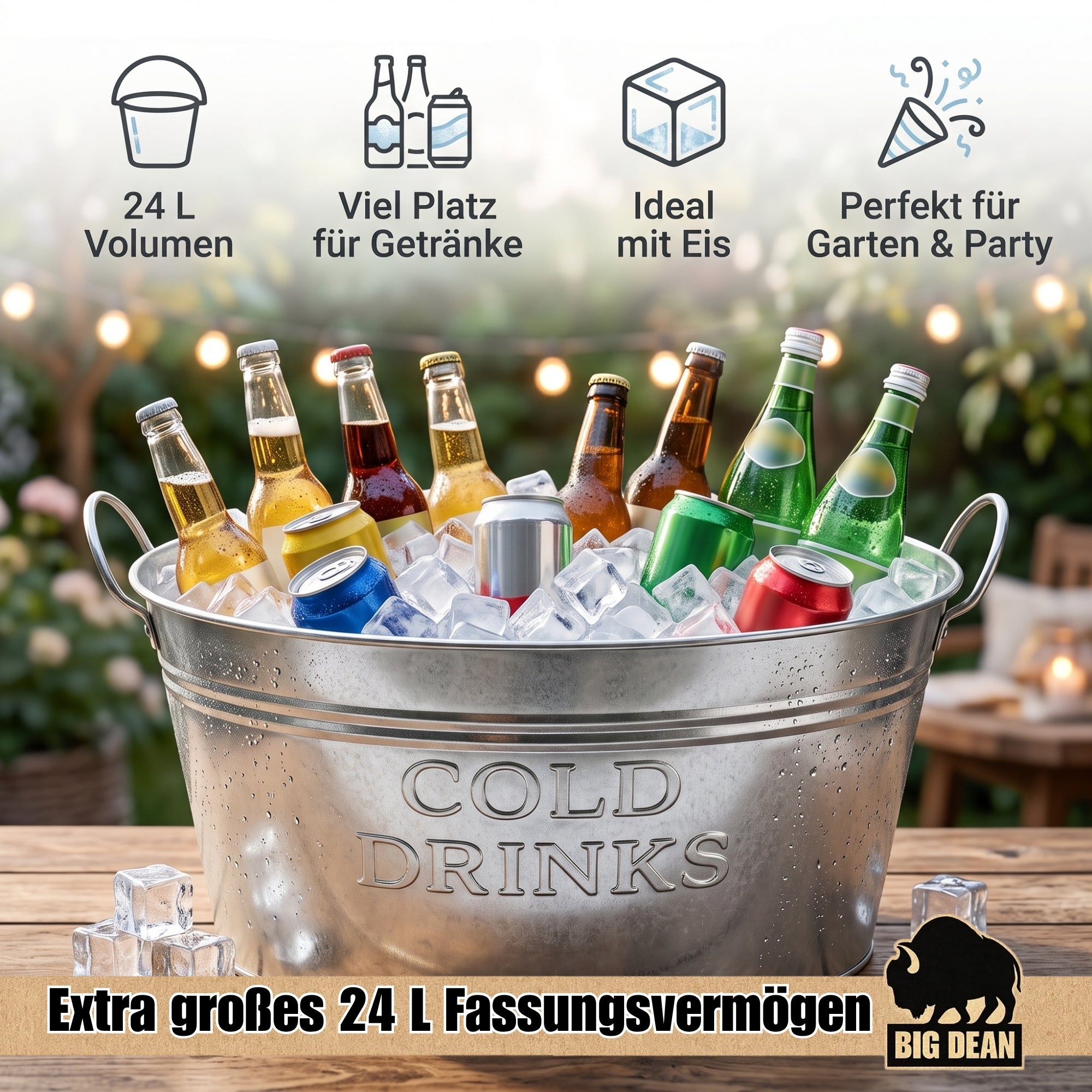 BigDean Getränkewanne 24 Liter Zinkwanne Sektkühler 2er Set