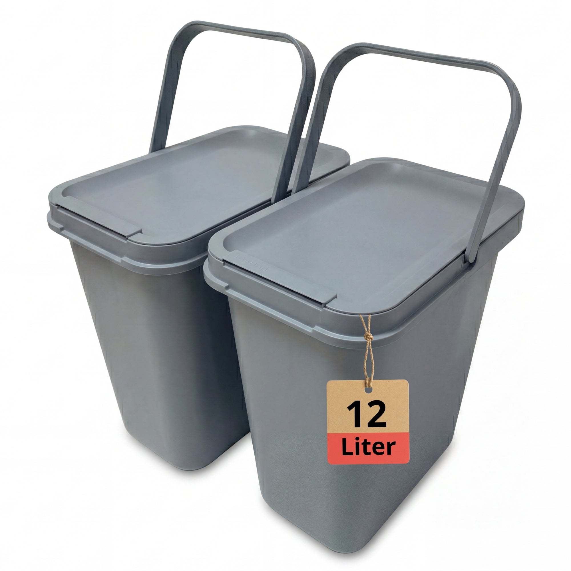 BigDean Mülleimer 12 Liter Grau mit Deckel 2 Stück