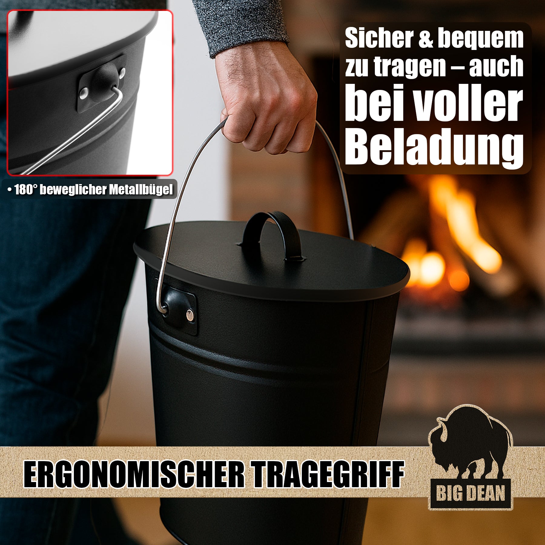 BigDean Haushalt Ascheeimer Deckel 15 Liter Oval Metall