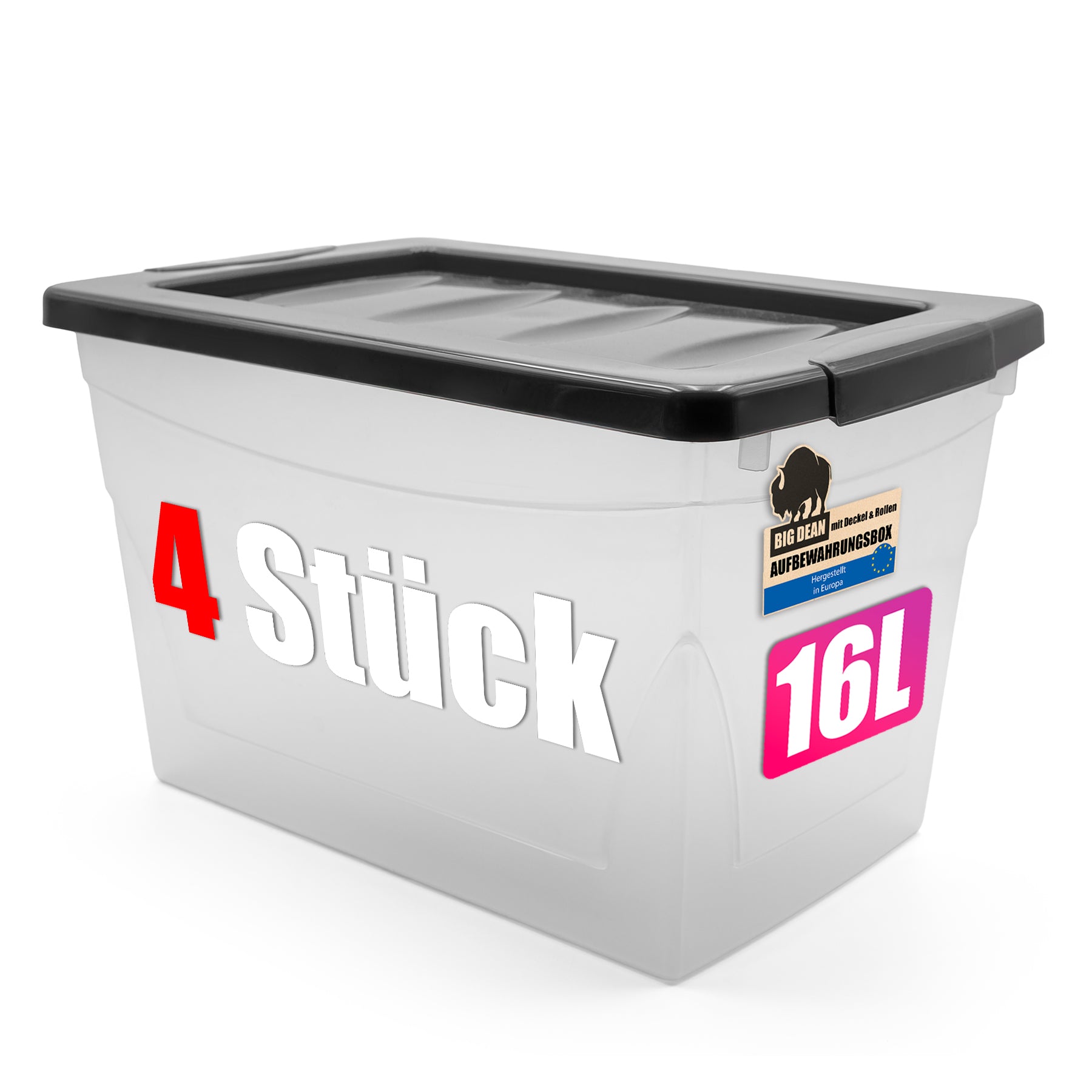 BigDean Budget Line Aufbewahrungsbox 16L 4er Set mit Deckel