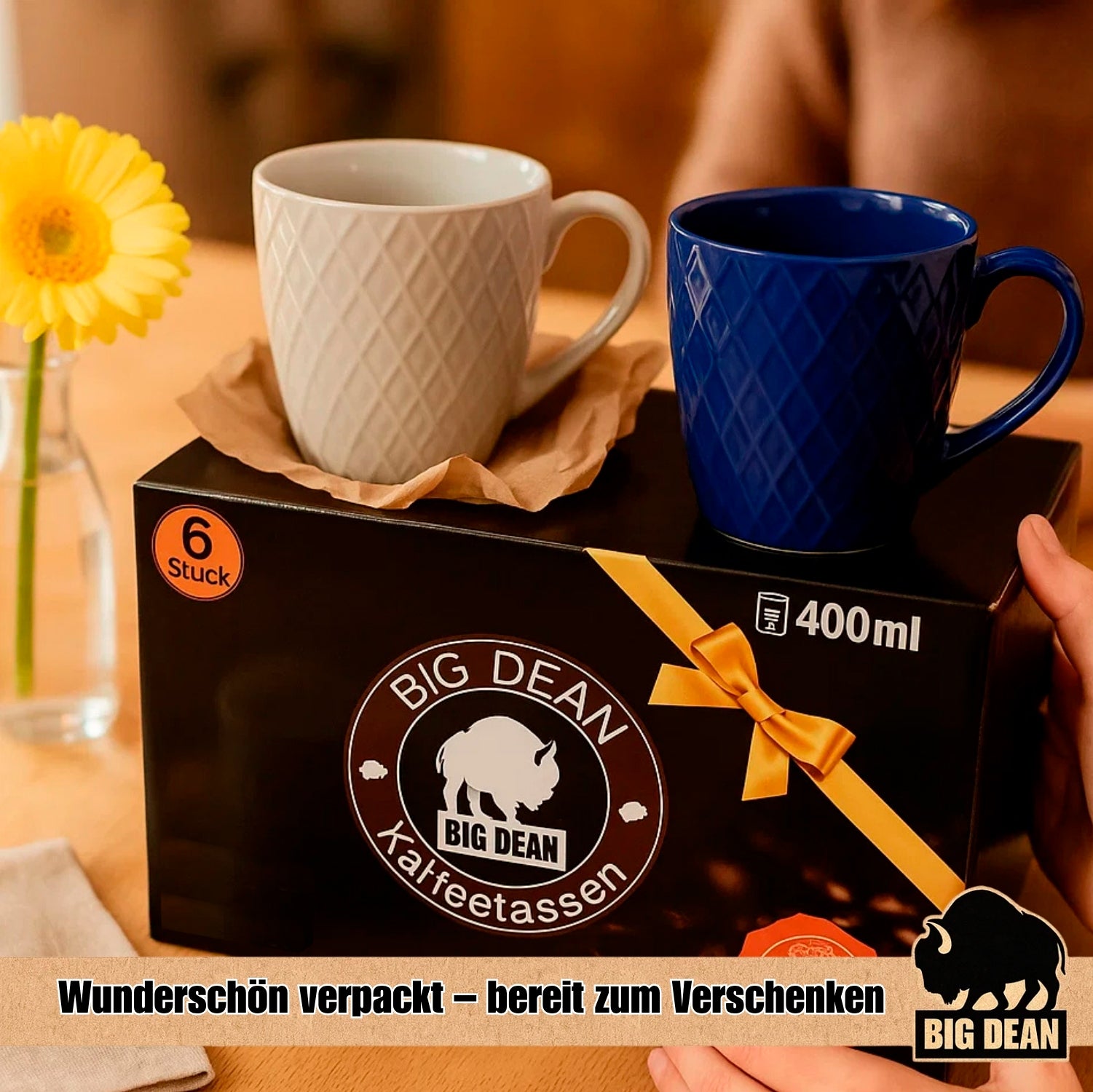 BigDean Küche & Vorrat Kaffeetassen 400ml matt 6er bunt Keramik