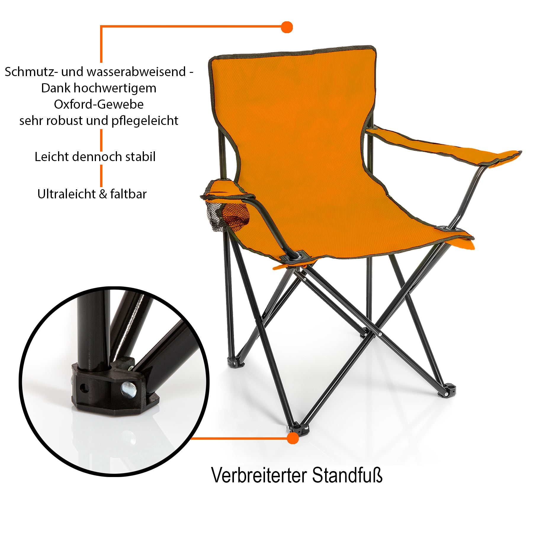 BigDean Garten 2 Campingstuhl mit Campingtisch Faltstuhl Neon Orange