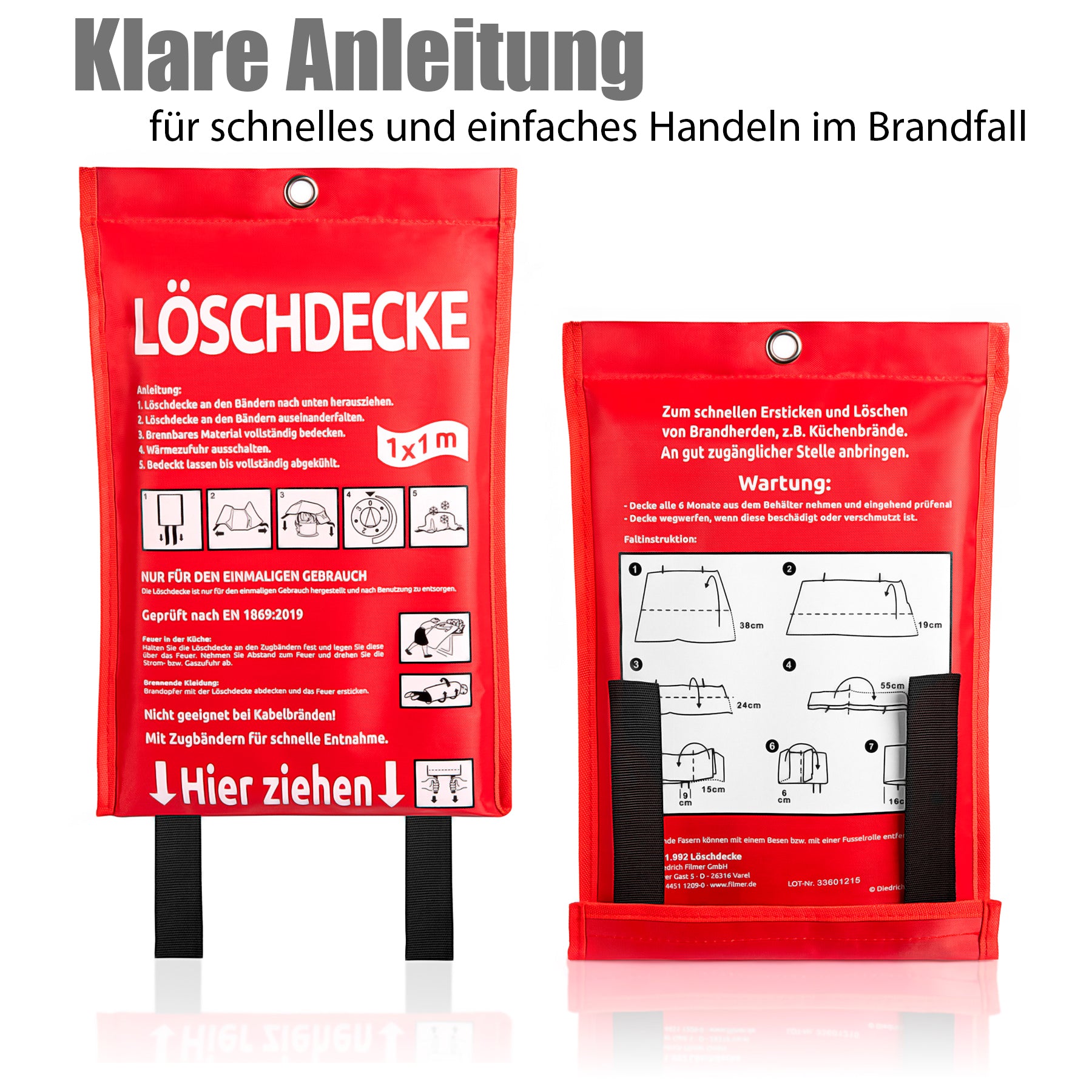 BigDean Löschdecke 100x100 cm Küche Fettbrand Feuerdecke