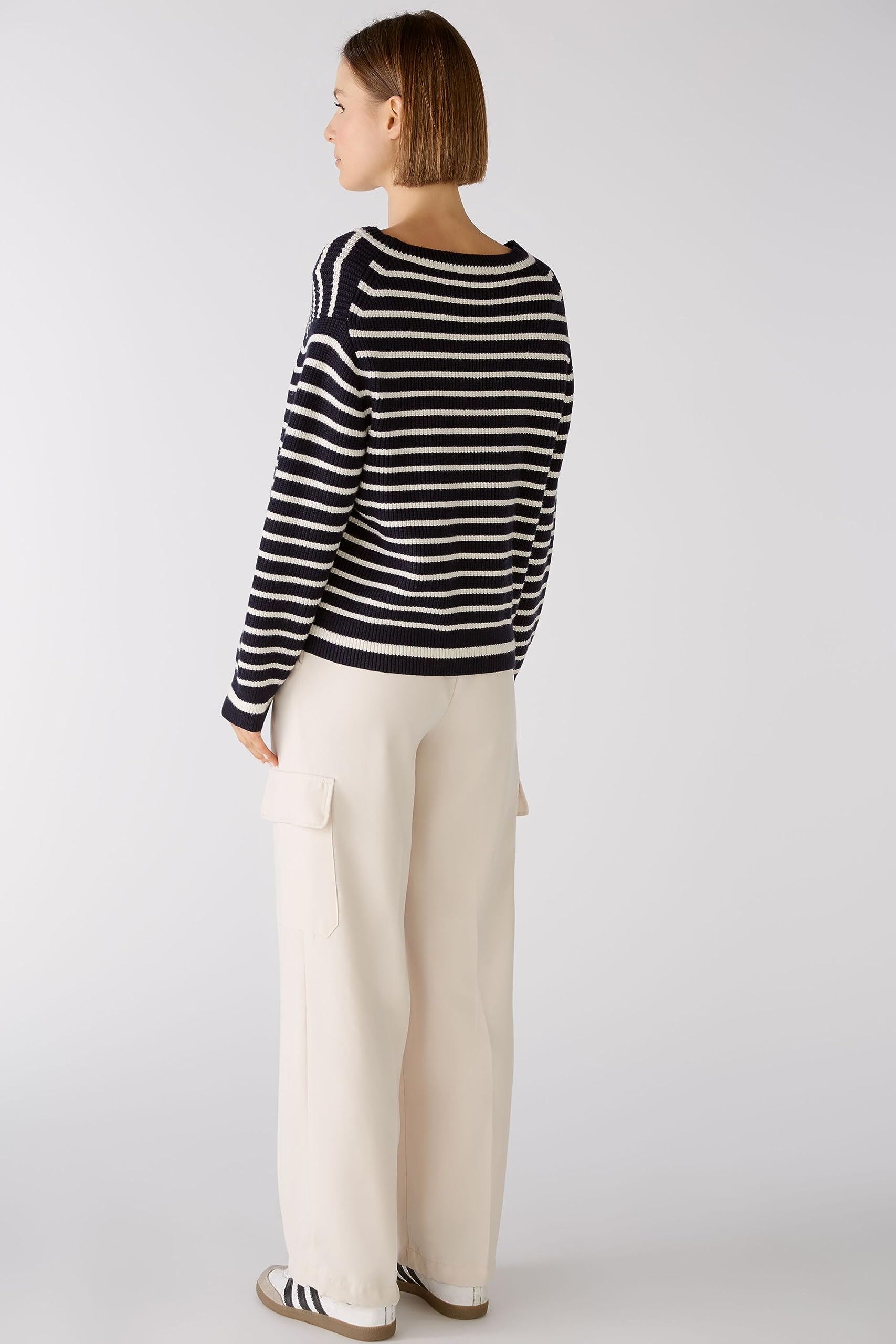 Oui Damen Pullover Boxy gestreift Viskosemischung Rundhals