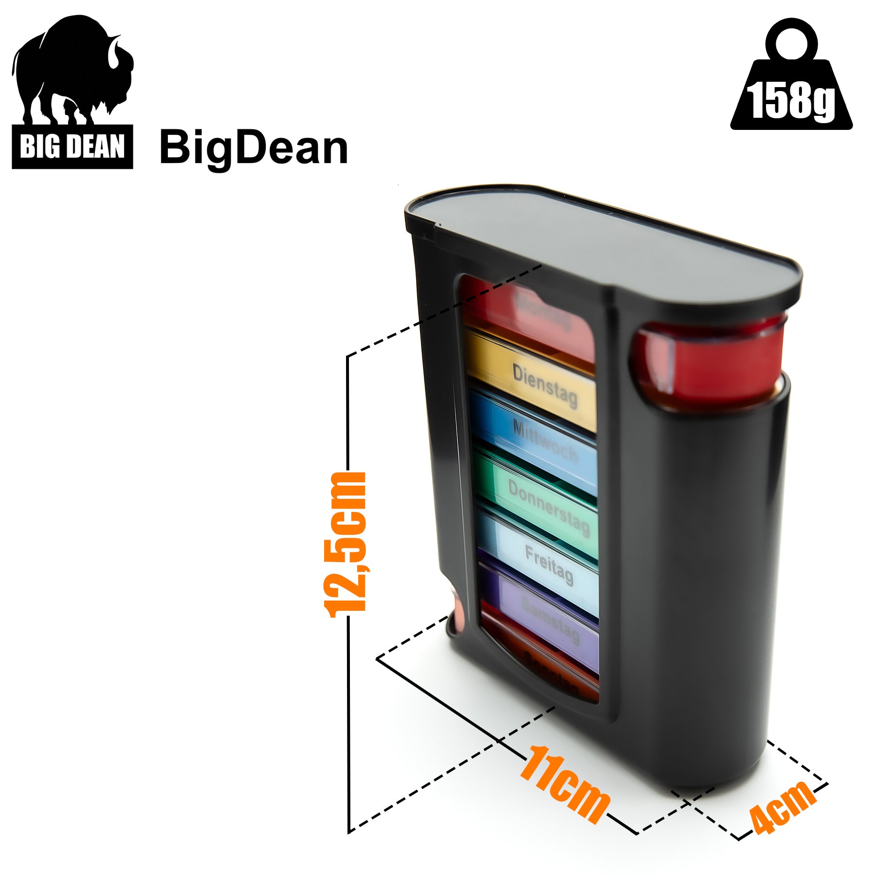 BigDean Tablettenbox 7 Tage 2 Stück Pillendose Schwarz