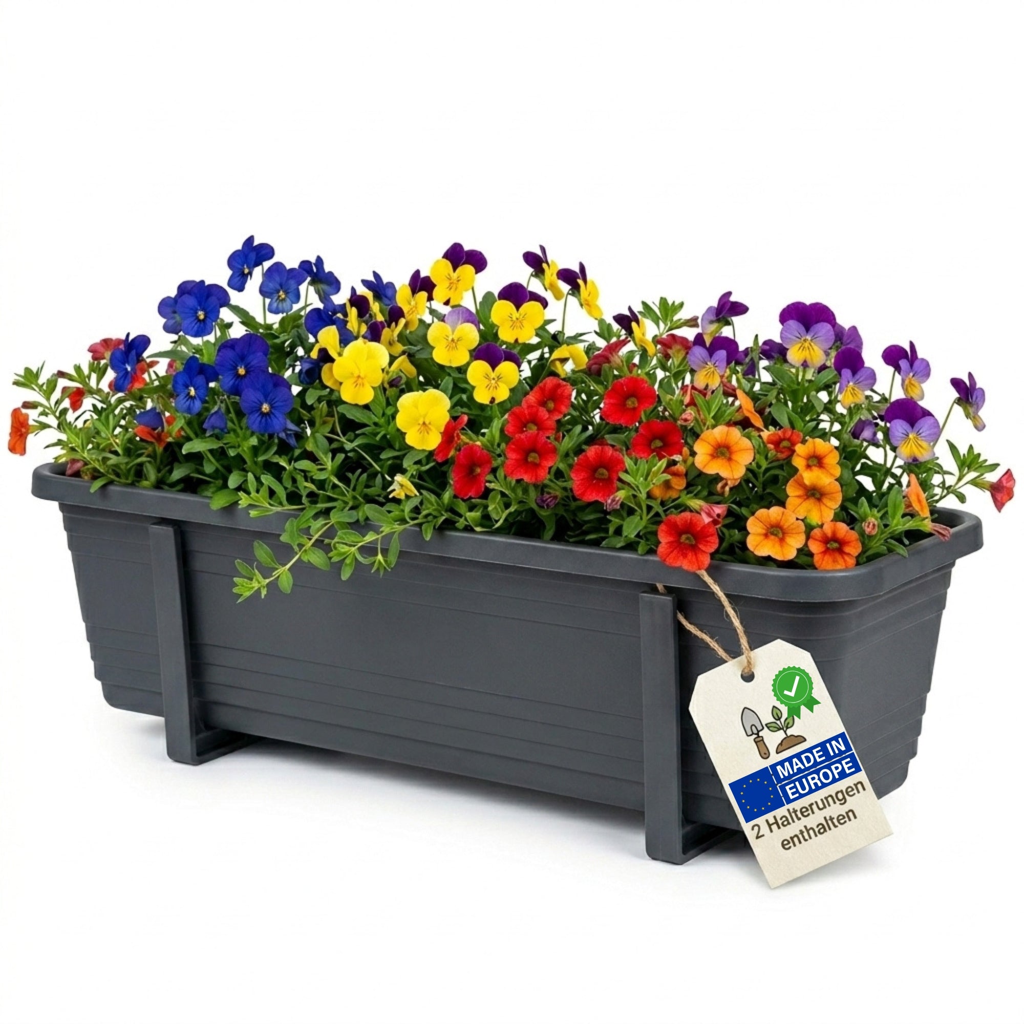 BigDean Blumenkasten 80cm Anthrazit 3er mit Halter Balkon