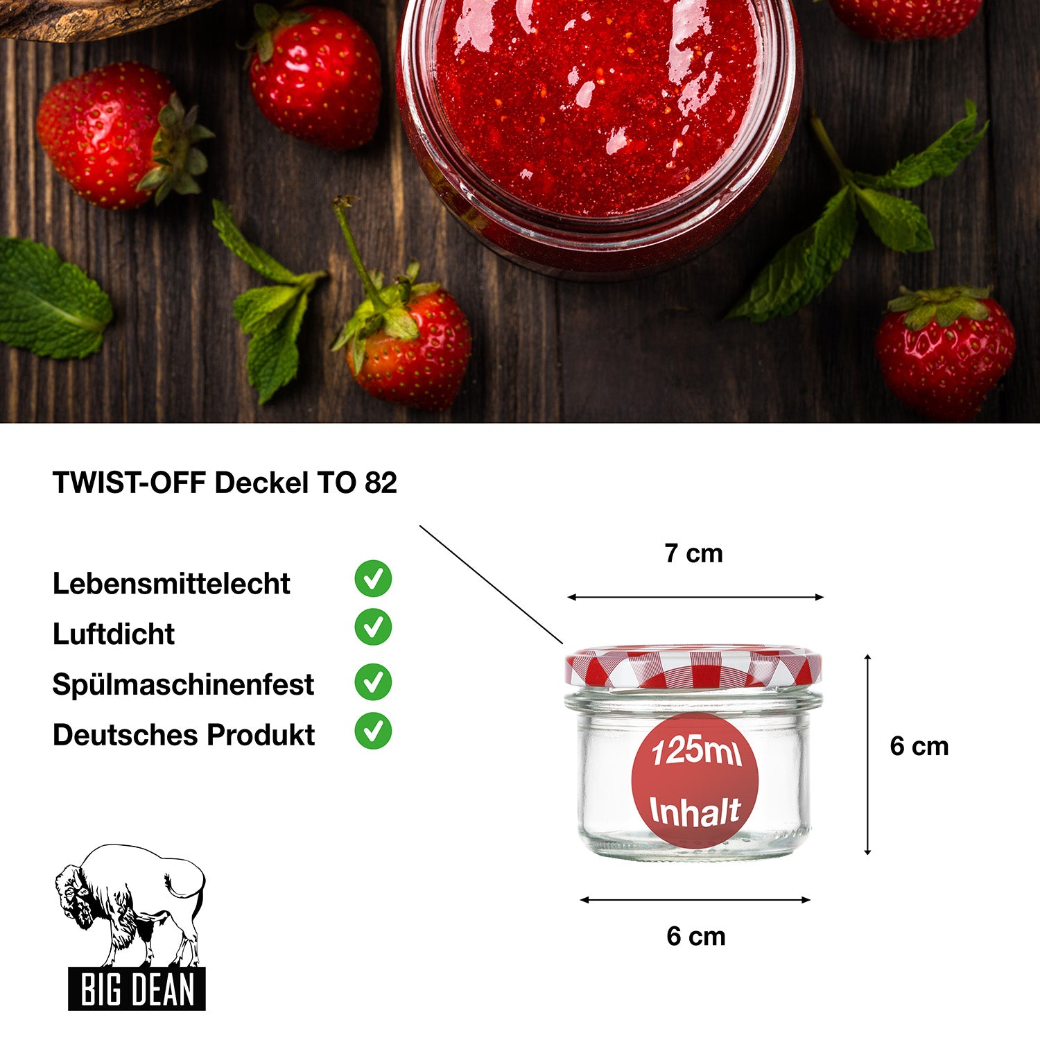 BigDean Marmeladengläser 125ml 60er Set rot kariert Glas